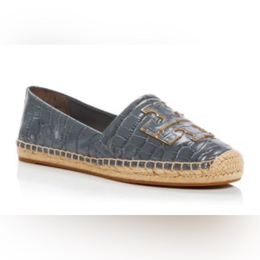 Tory Burch Women's Ines Logo Croc Embossed Leather Espadrille Flats-Shoes
